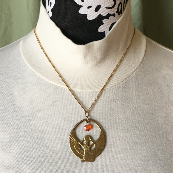 Vintage Jewelry - Vintage 1990's Gold Egyptian Winged Isis Necklace